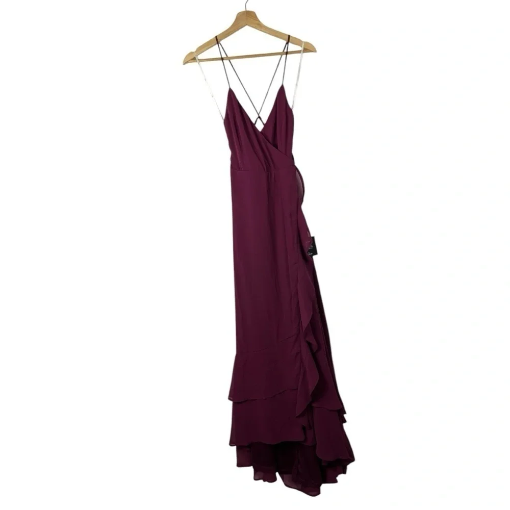 Lulu's Plum Purple In Love Forever Lace Up Back Chiffon Formal Maxi‎ Gown S